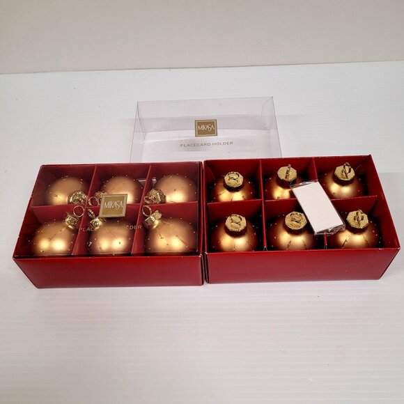 Mikasa Classic Holiday Place Card Holder Gold Ornaments Six Piece Set x 2 - Picture 1 of 5